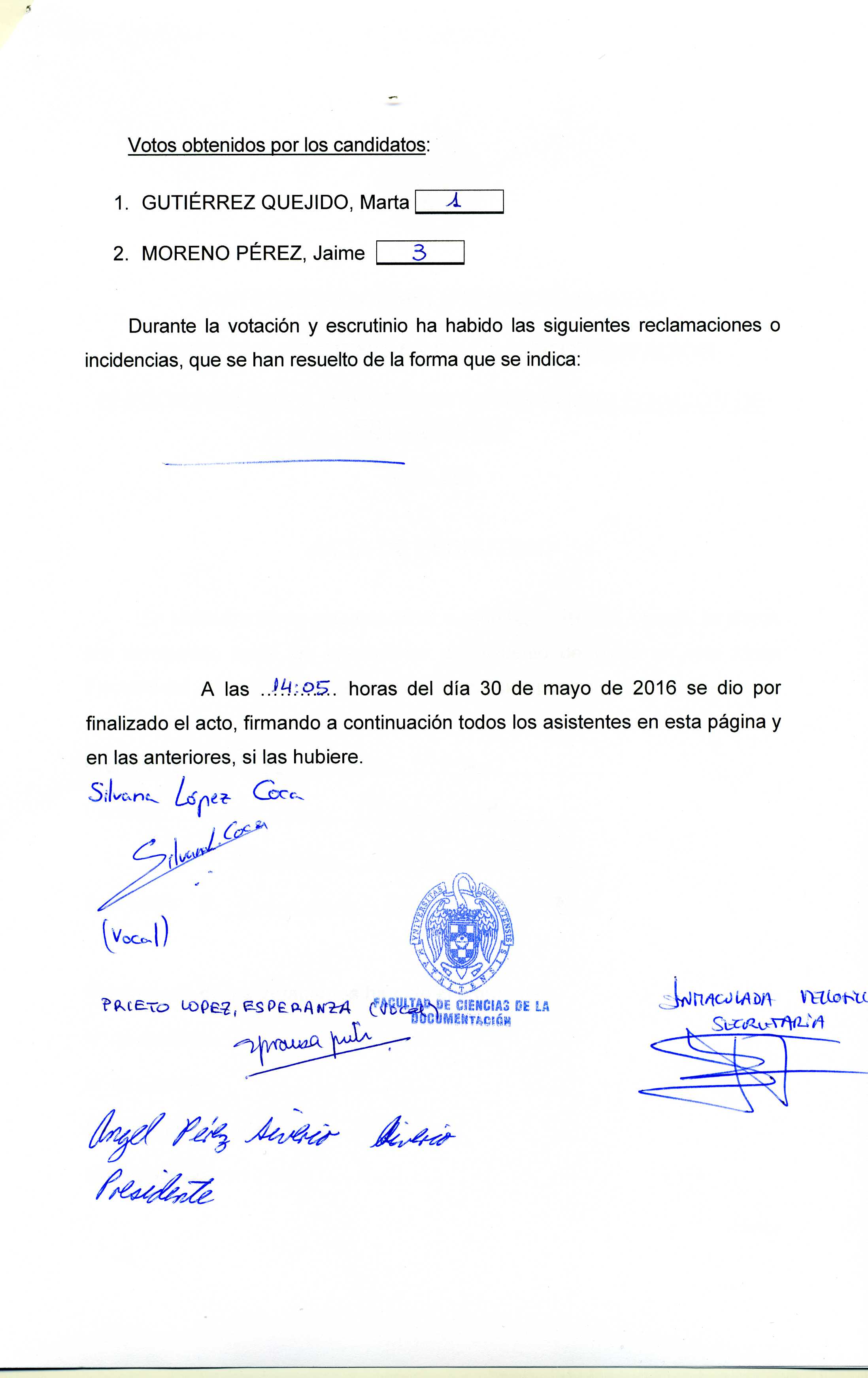 Acta de escrutinio 2